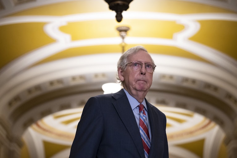 Mitch McConnell frowns in the Capitol (or that's just his face)