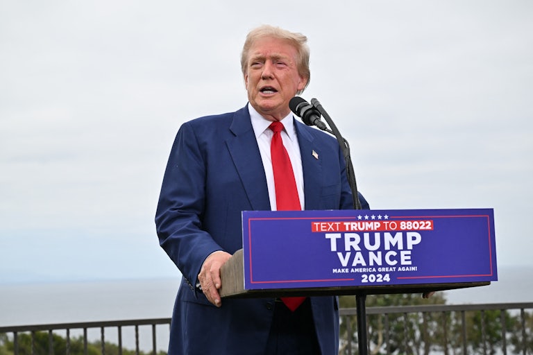 Donald Trump speaks during a press conference